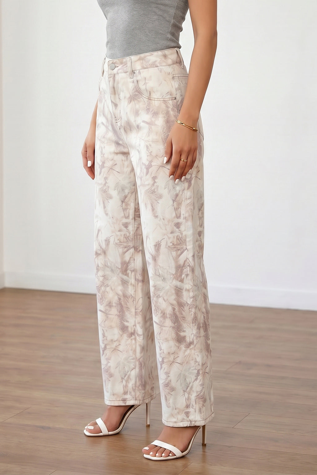 Khaki Woodland Camo Tummy Control Denim Wide Leg Jeans PREORDER ETA 3 WEEKS