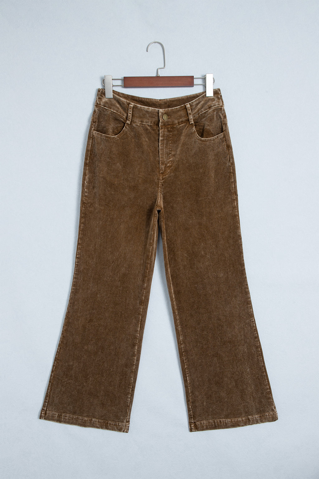 Camel Straight Leg Corduroy Metal Button Zip-up Pants PREORDER ETA 3 WEEKS