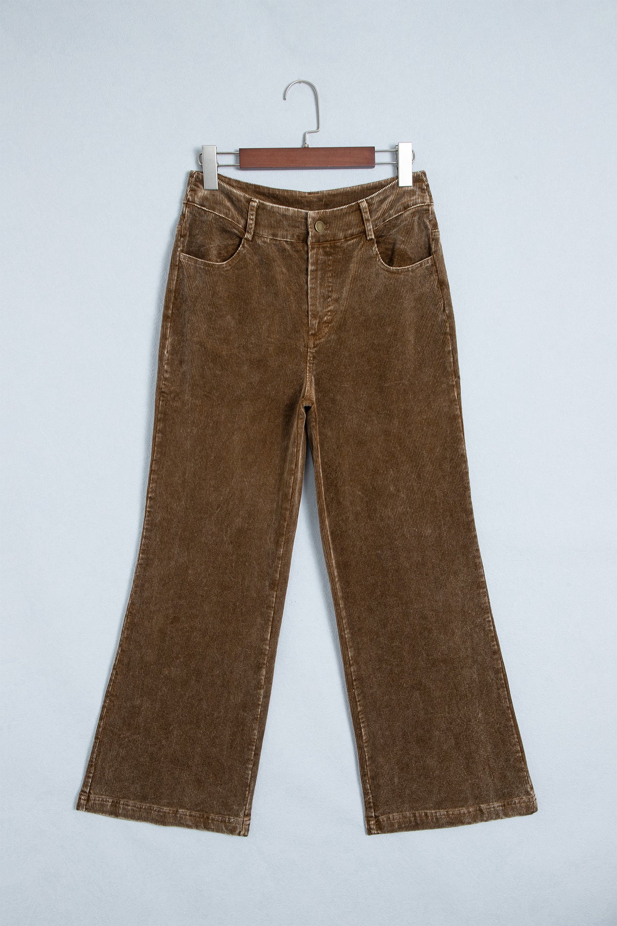 Camel Straight Leg Corduroy Metal Button Zip-up Pants PREORDER ETA 3 WEEKS