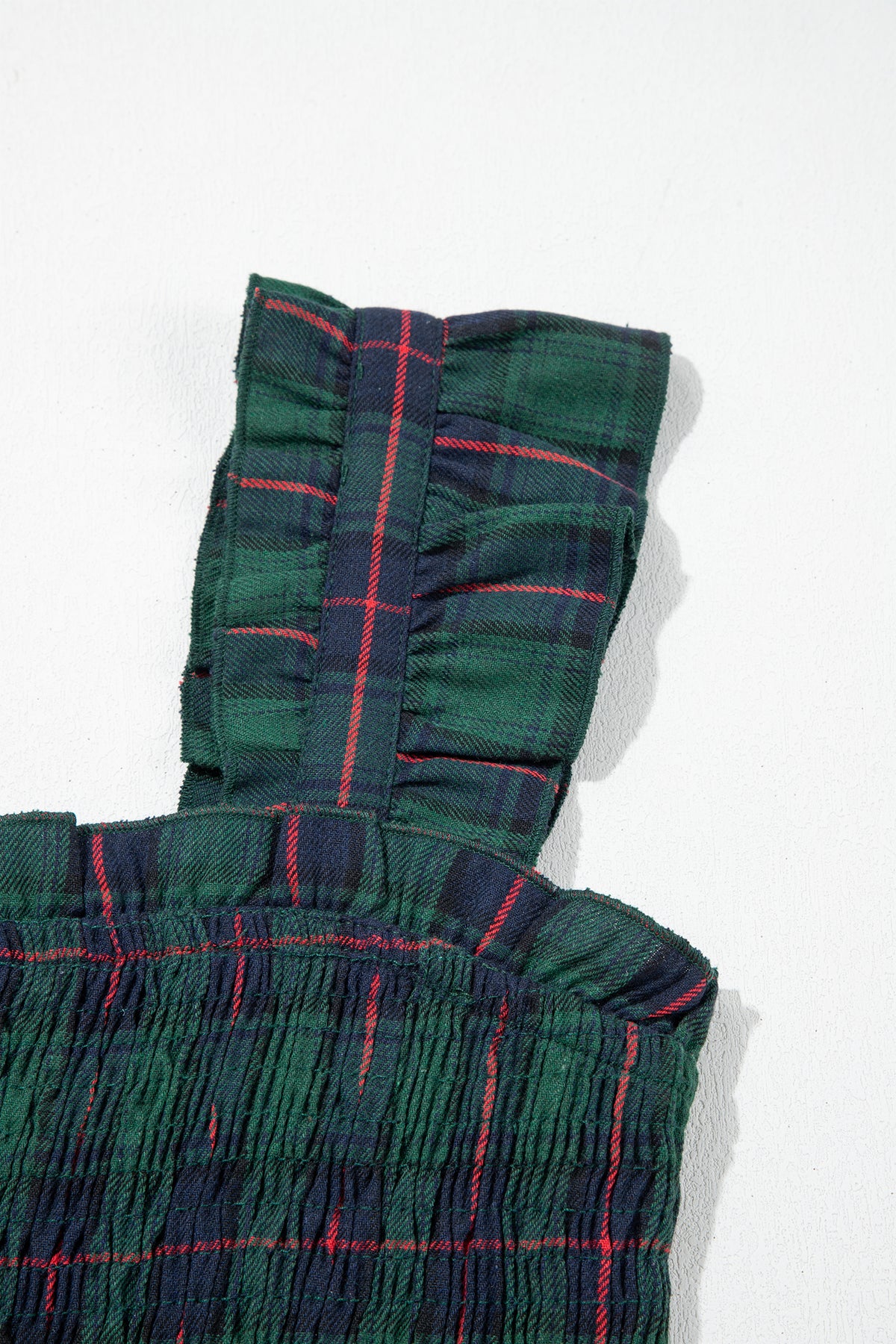 Green Plaid Ruffle Sleeveless Shirred Bodice Tiered Midi Dress PREORDER ETA 3 WEEKS