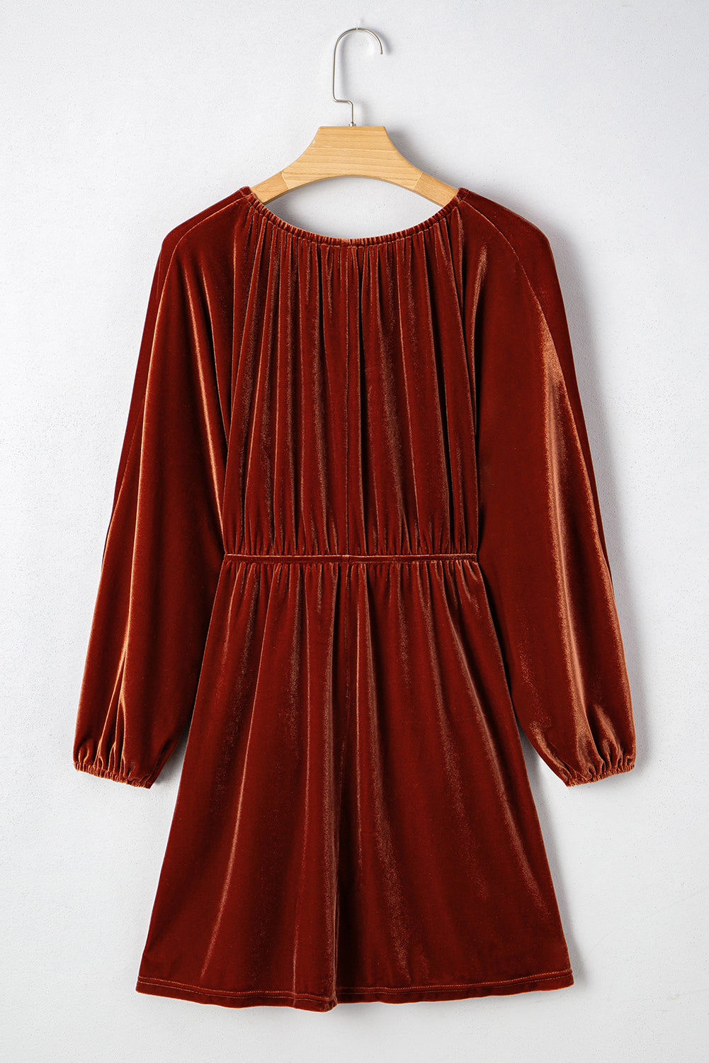 Clay Elastic V Neck Puff Sleeve Short Velvet Dress PREORDER ETA 3 WEEKS