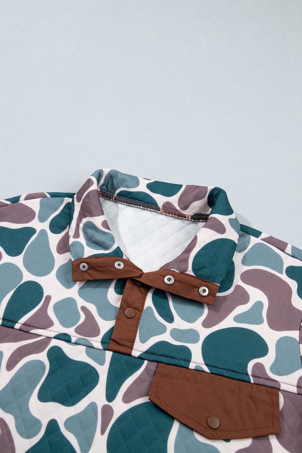 Multicolour Retro Camouflage Pattern Color Block Detail Button Pullover Sweatshirt PREORDER ETA 3 WEEK