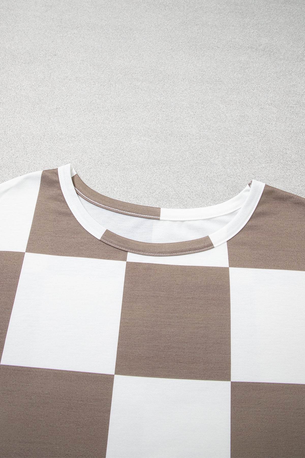 Khaki Checkered Contrast Long Sleeve Top Solid Shorts Plus Size 2pcs Set PREORDER ETA 3 WEEKS