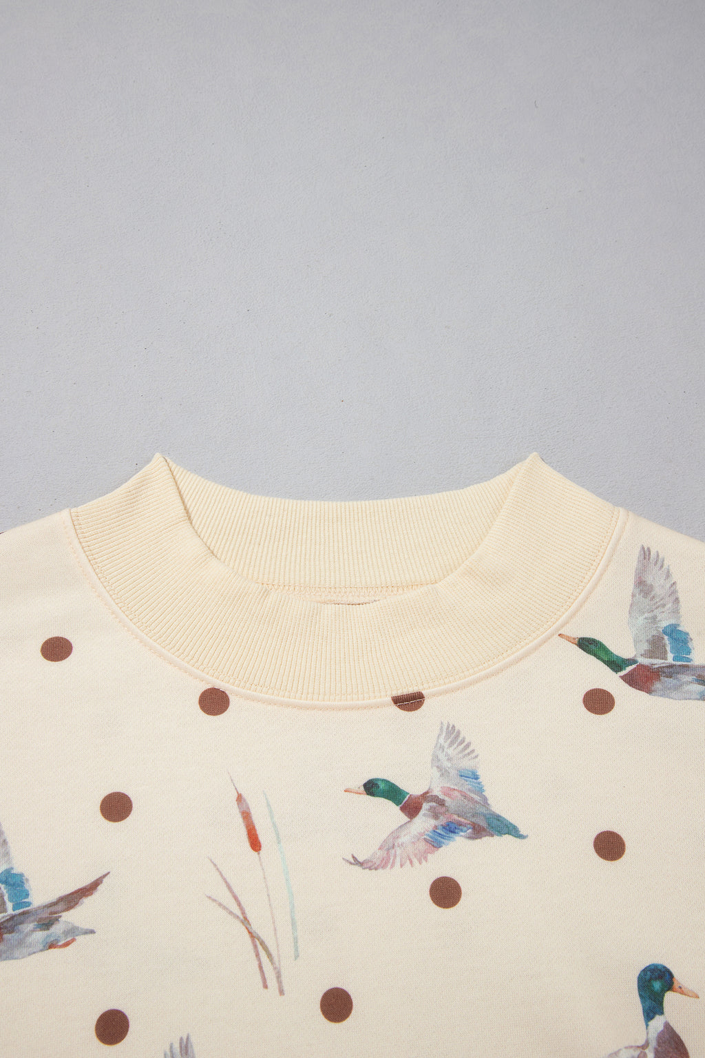 Beige Polka Dot Mallard Print Crewneck Pullover Two Piece Pants Set PREORDER ETA 3 WEEKS
