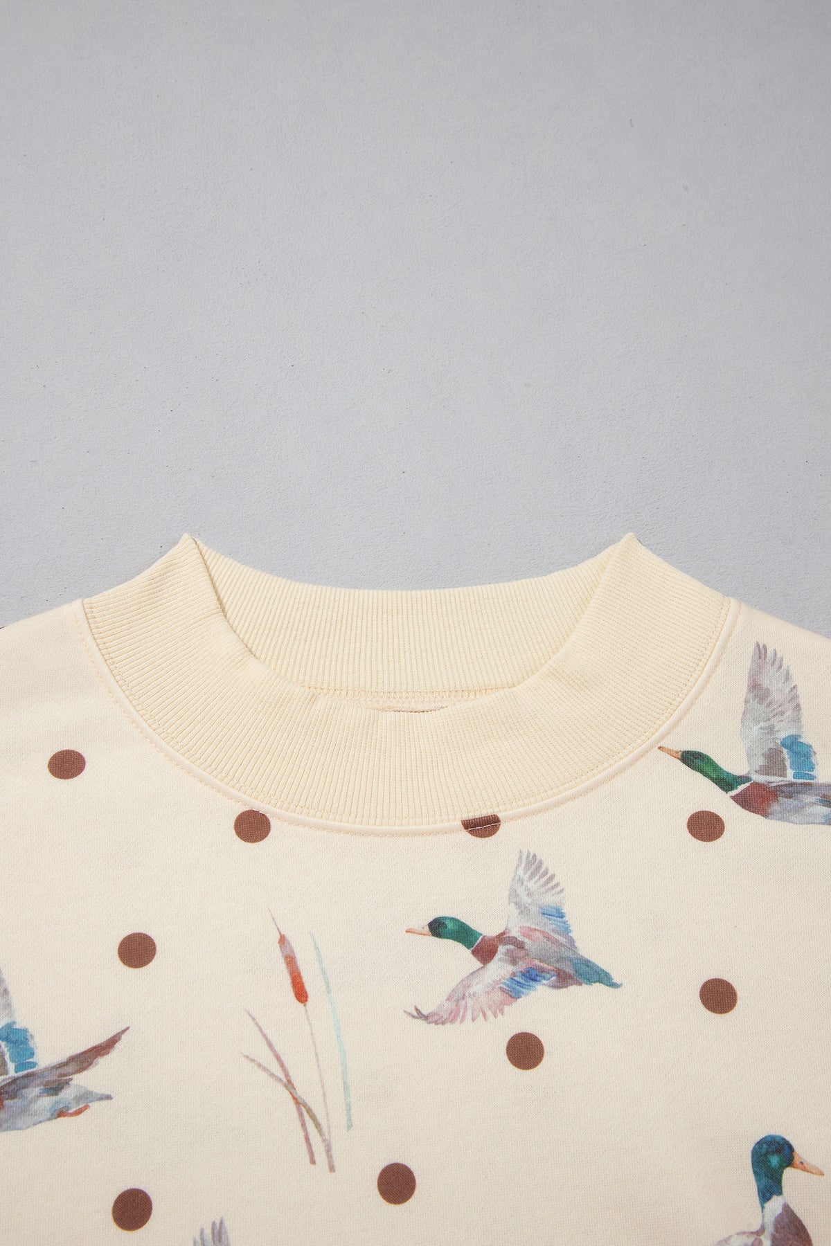 Beige Polka Dot Mallard Print Crewneck Pullover Two Piece Pants Set PREORDER ETA 3 WEEKS