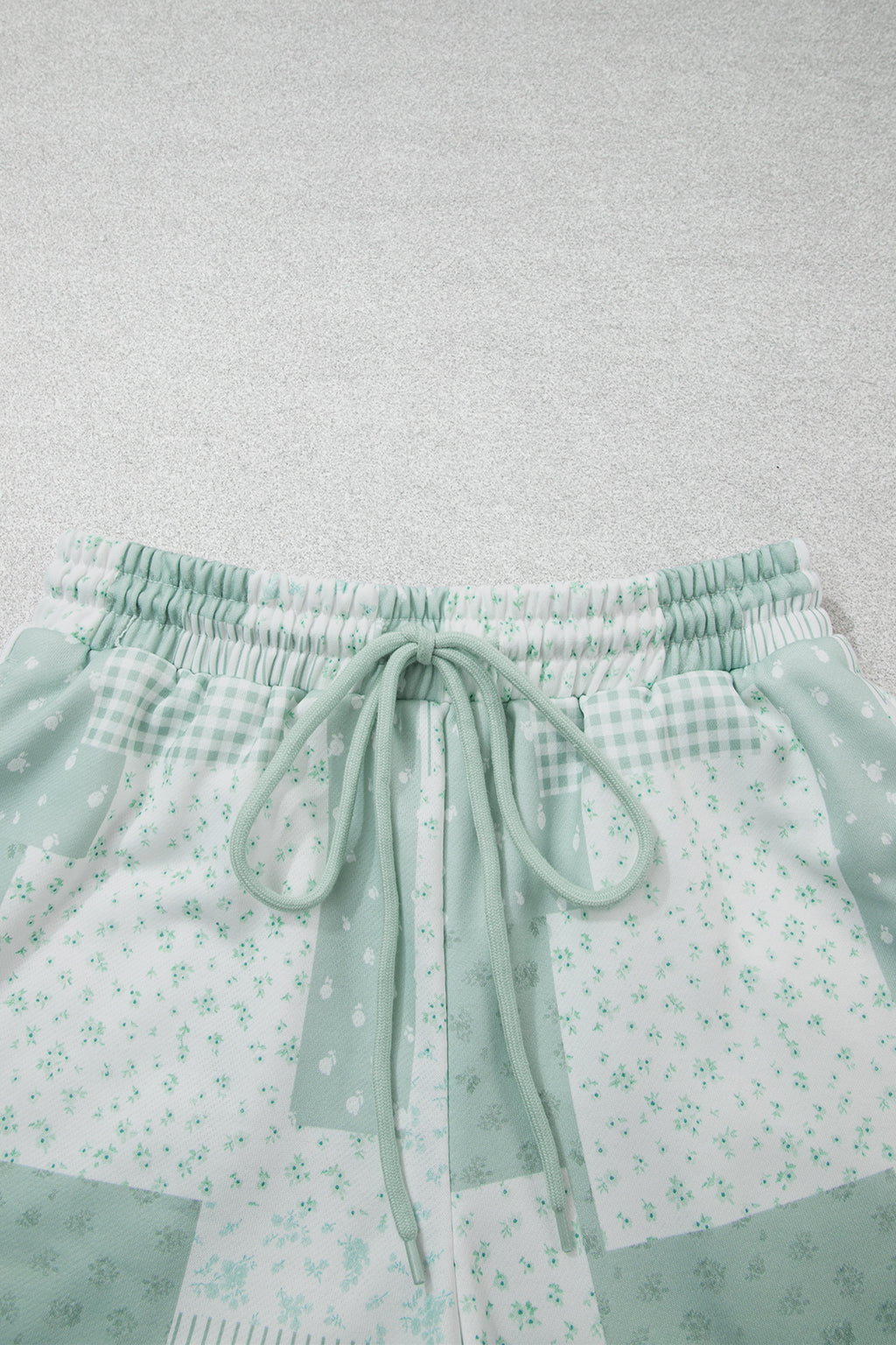 Sky Blue Patchwork Floral Print Drop Shoulder Baggy Pullover Drawstring Shorts Set PREORDER ETA 3 WEEKS