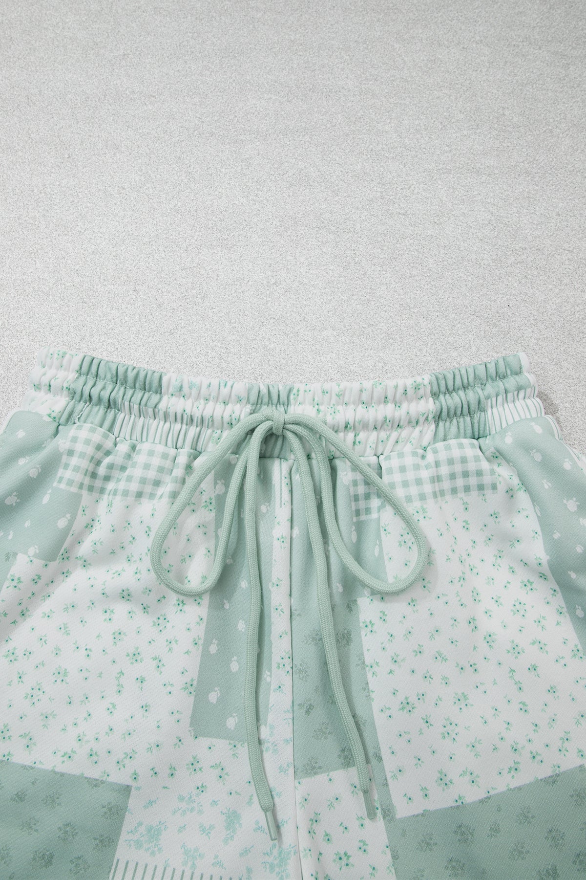 Sky Blue Patchwork Floral Print Drop Shoulder Baggy Pullover Drawstring Shorts Set PREORDER ETA 3 WEEKS