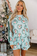 Sky Blue Holiday Puppies Wreath Print Pocket Sweatshirt and Shorts Set PREORDER ETA 3 WEEKS