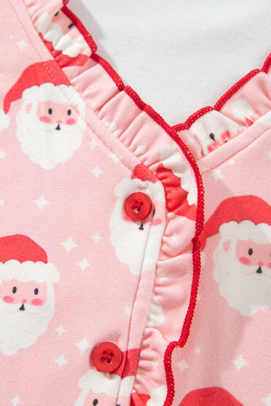 Pink Christmas Santa Print Frilled Button Front Long Sleeve Top Lounge Pant Set PREORDER ETA 3 WEEKS