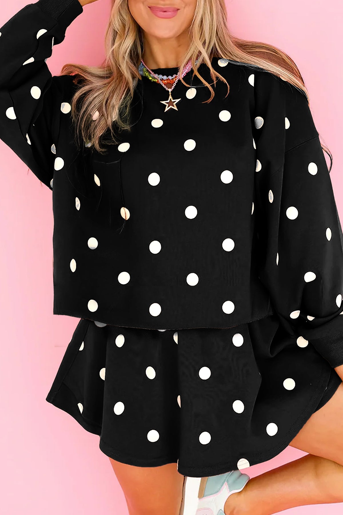 Red Polka Dot Raw Hem Relaxed Pullover Loose Skort Two Piece Set PREORDER ETA 3 WEEKS
