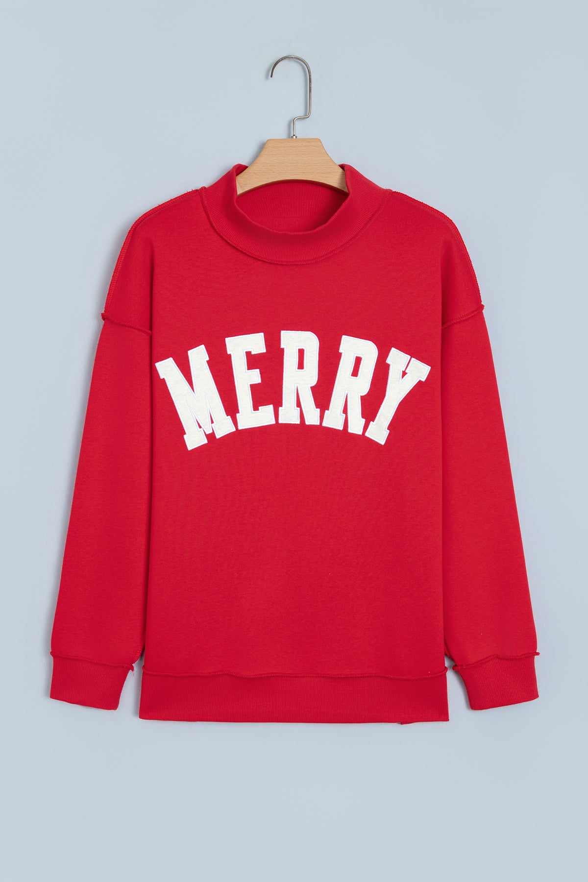 Fiery Red MERRY Embroidered Letter High Neck Tunic Pullover Sweatshirt PREORDER ETA 3 WEEKS