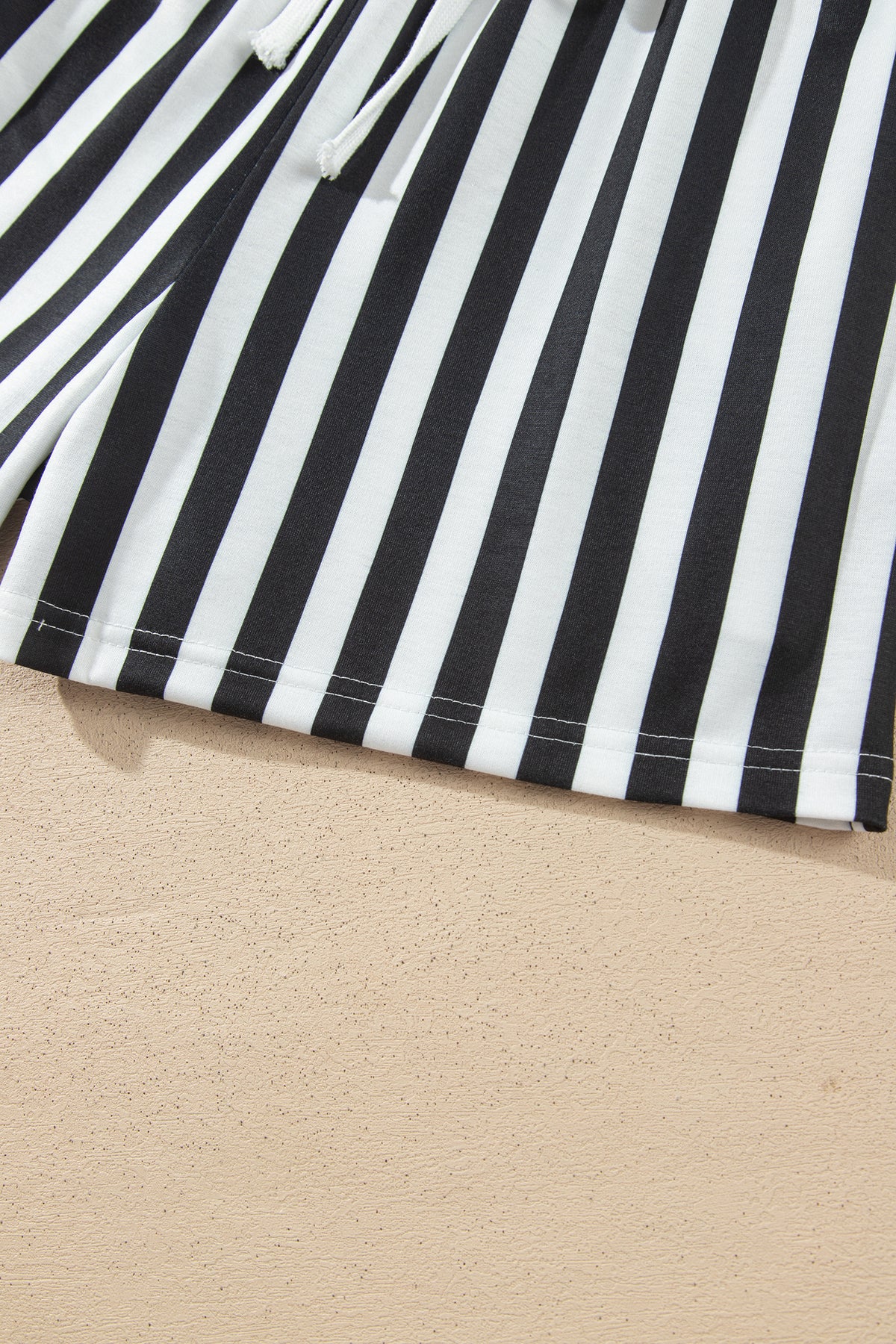 Black Striped Color Block Pullover Top Drawstring Shorts Set PREORDER ETA 3 WEEKS