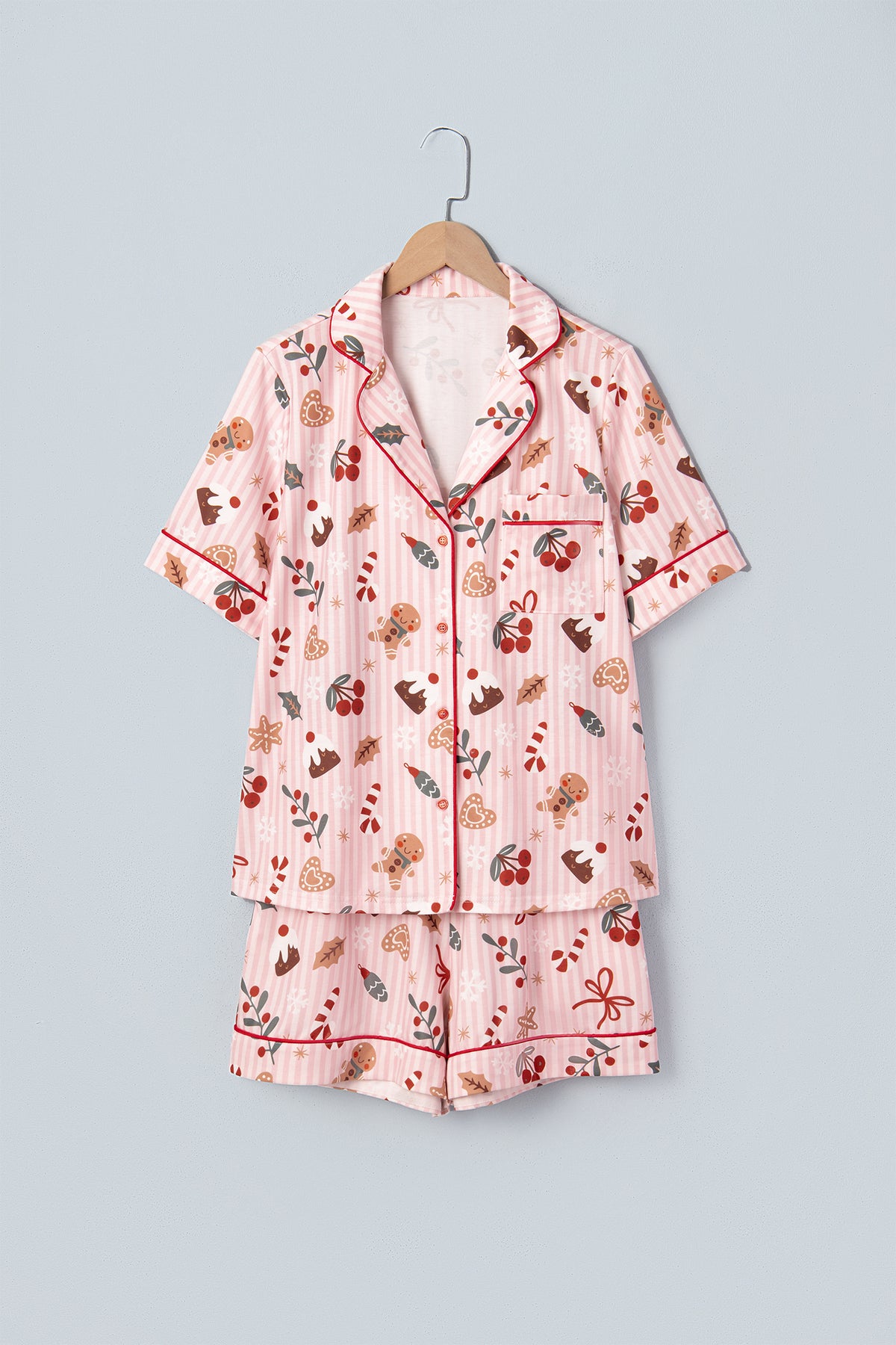 Pink Abstract Christmas Print Short Sleeve Two Piece Lounge Set PREORDER ETA 3 WEEKS
