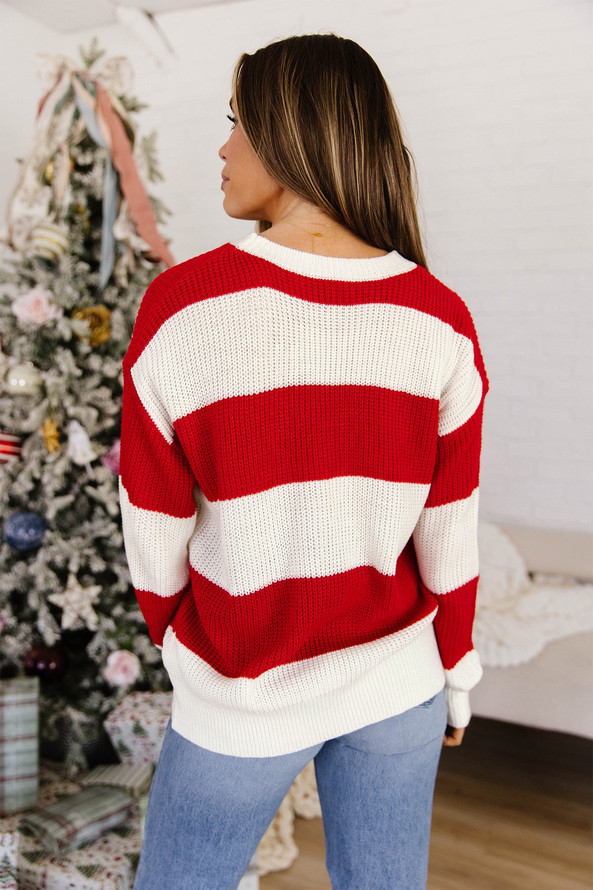 Red Stripe MERRY Drop Shoulder Long Sleeve Christmas Sweater PREORDER ETA 3 WEEKS