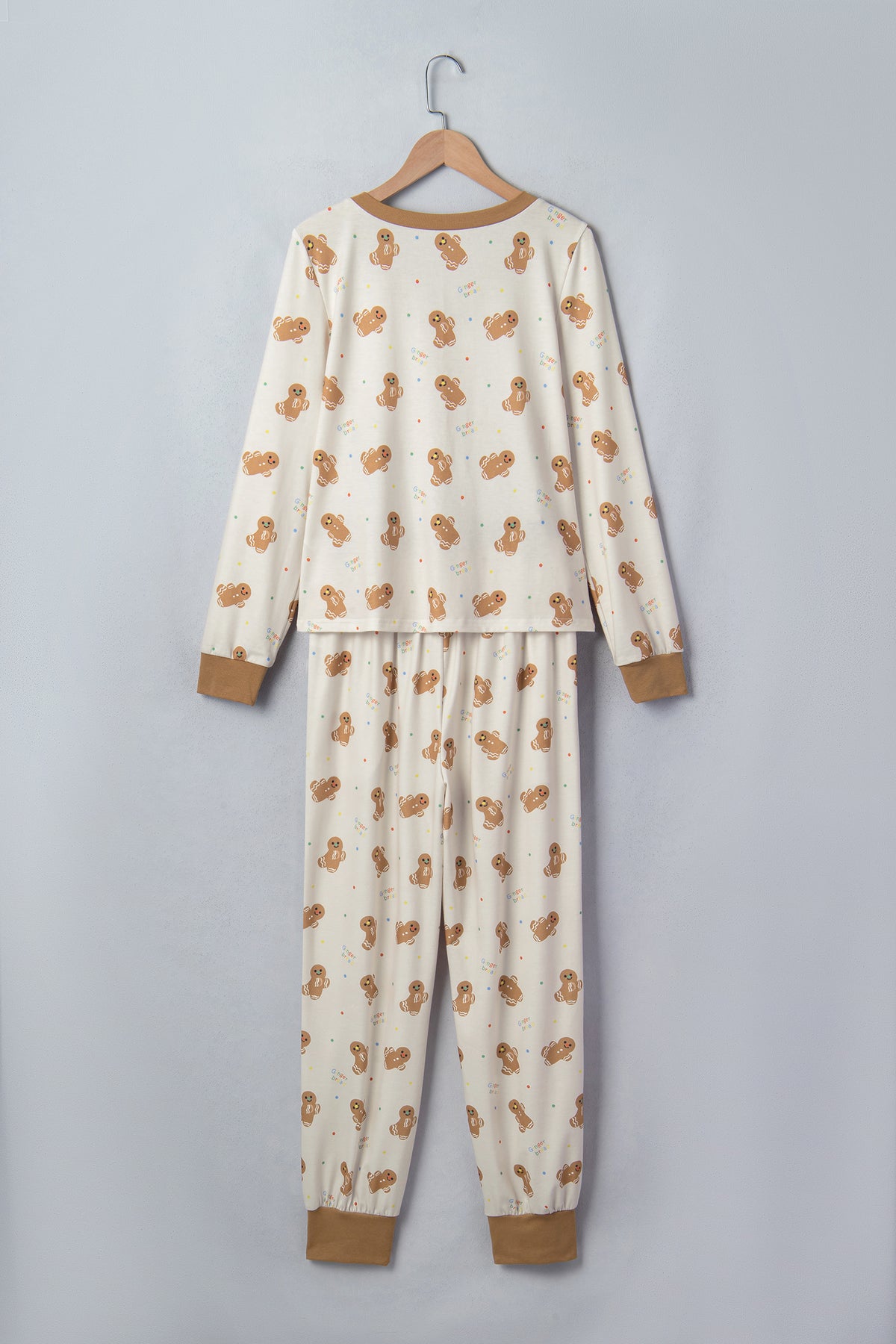 Khaki Abstract Gingerbread Print Colorblock Long Sleeve Two Piece Lounge Set PREORDER ETA 3 WEEKS