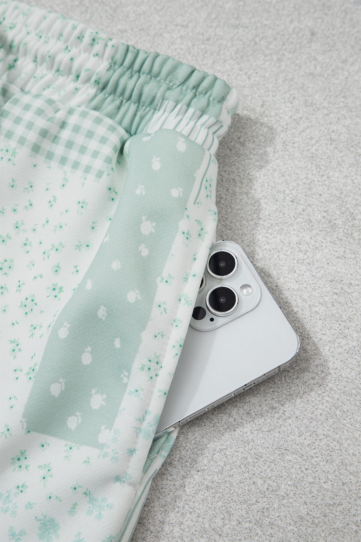Sky Blue Patchwork Floral Print Drop Shoulder Baggy Pullover Drawstring Shorts Set PREORDER ETA 3 WEEKS