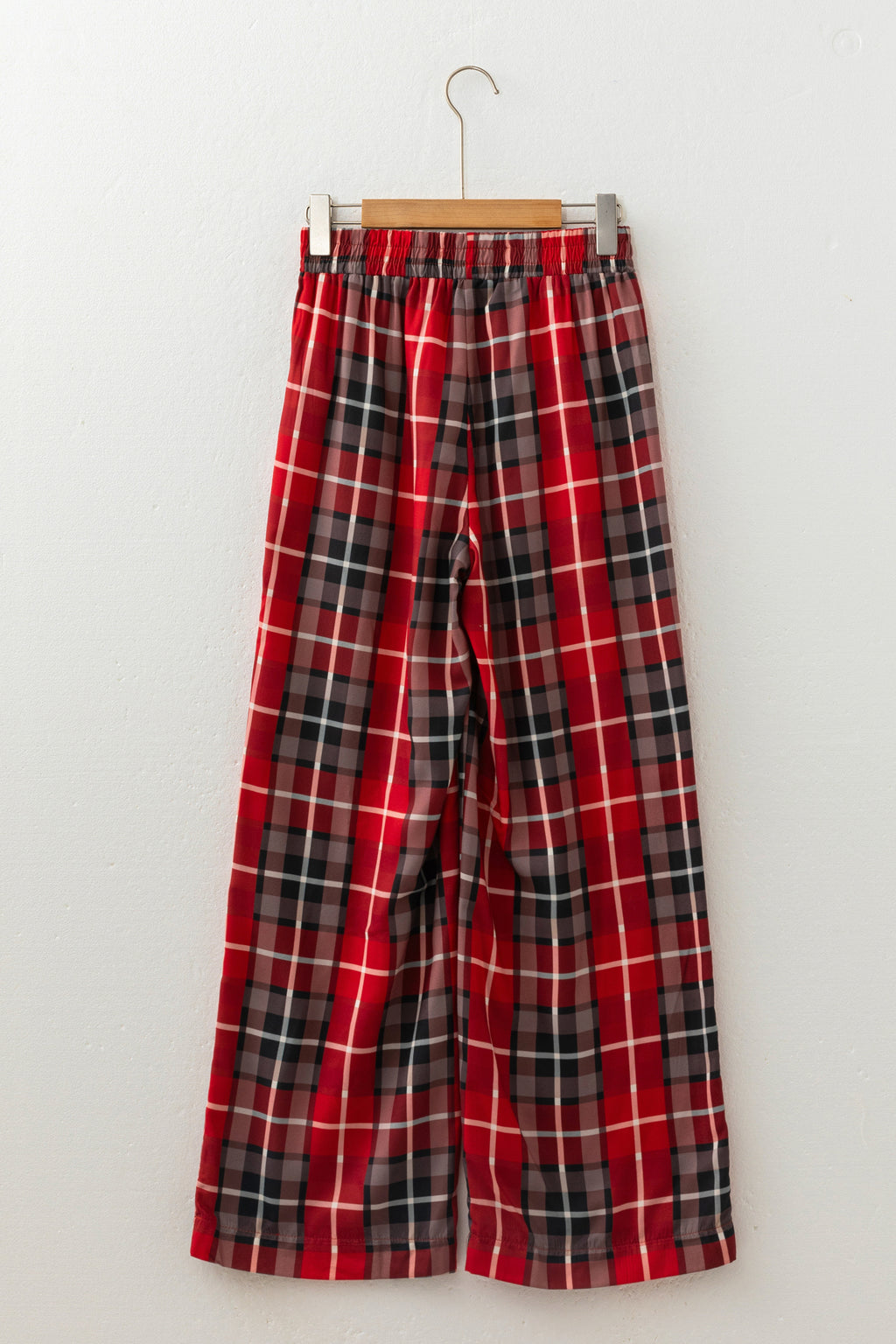 Red Plaid Elastic Waist Pocket Regular Full-Length Pants PREORDER ETA 3 WEEKS