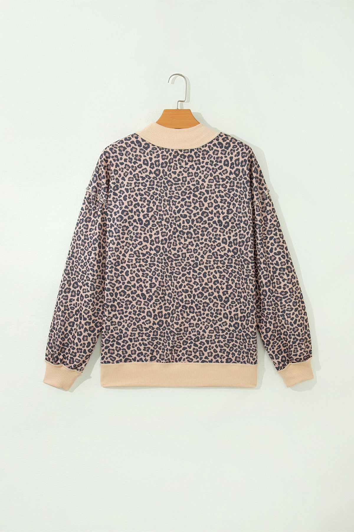Multicolour Plus Size Leopard Print Ribbed Color Block Mock Neck Tunic Sweatshirt PREORDER ETA 3 WEEKS