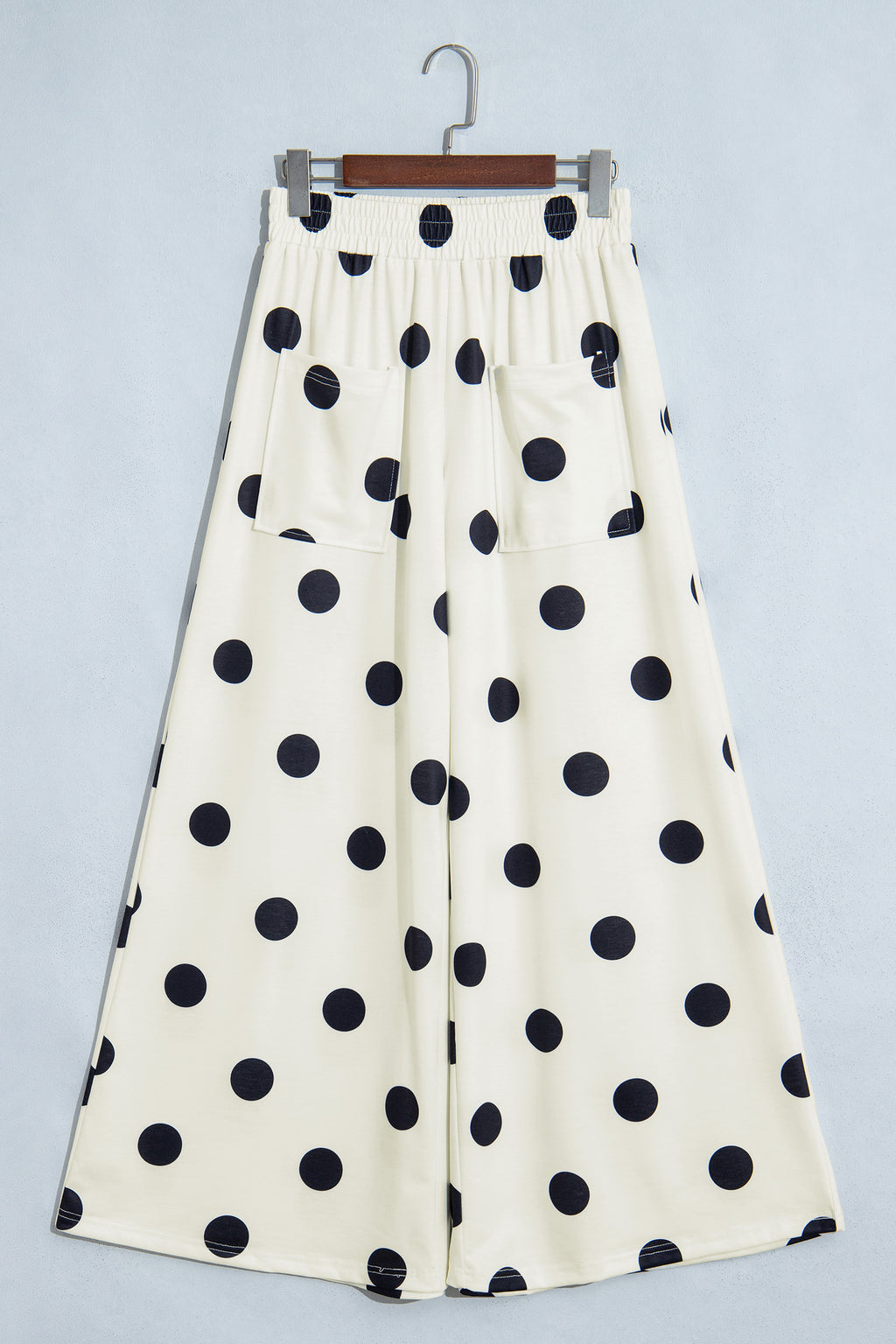 Beige Polka Dot Wide Leg Elastic Waist Casual Pants PREORDER ETA 3 WEEKS