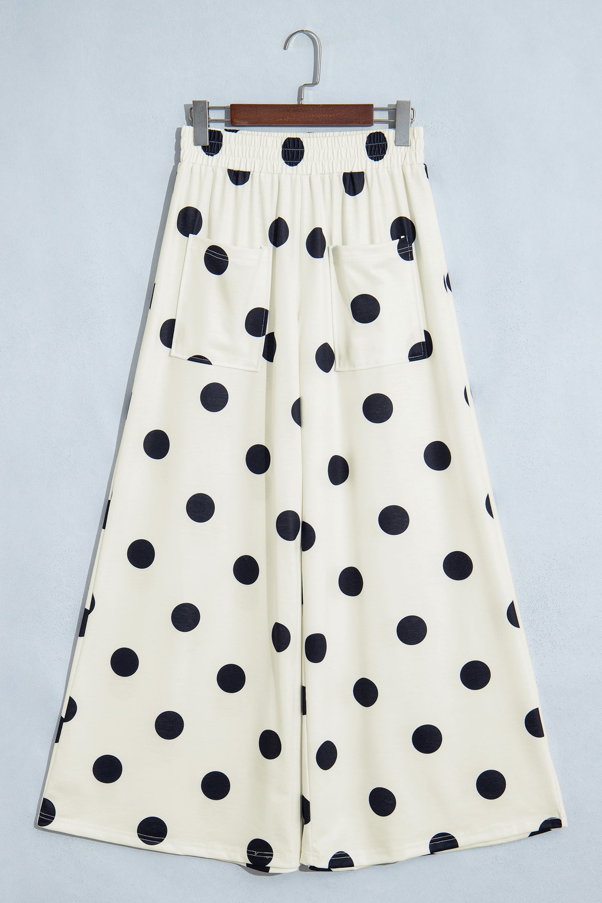 Beige Polka Dot Wide Leg Elastic Waist Casual Pants PREORDER ETA 3 WEEKS