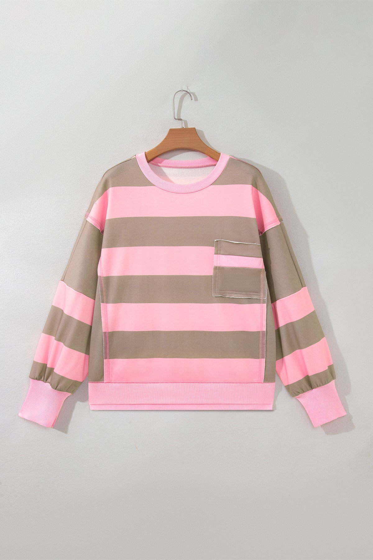 Pink Stripe Striped Colorblock Patch Pocket Split Hem Oversized Long Sleeve Sweatshirt PREORDER ETA 3 WEEKS