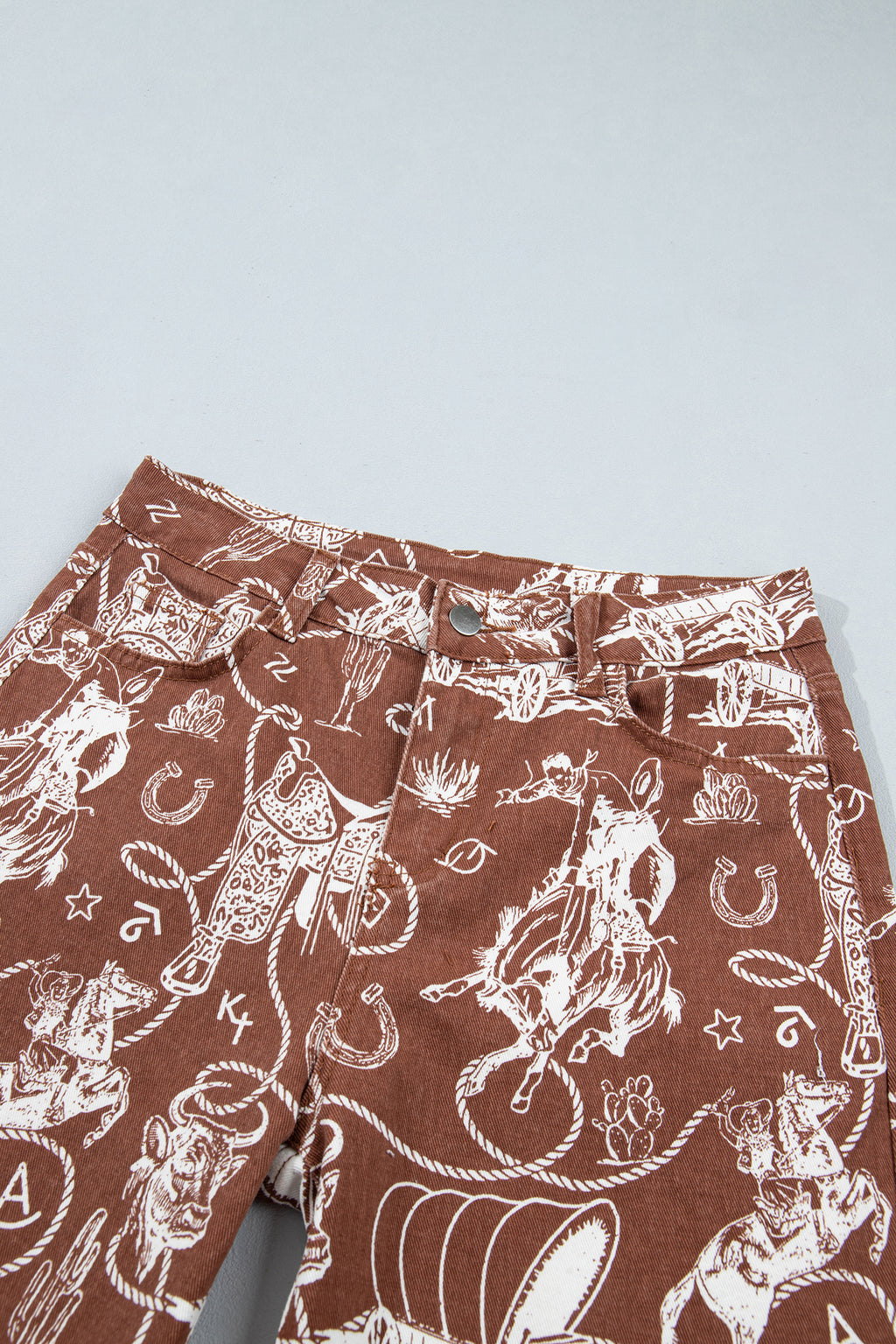 Brown Western Print Casual Shift Jeans PREORDER ETA 3 WEEKS