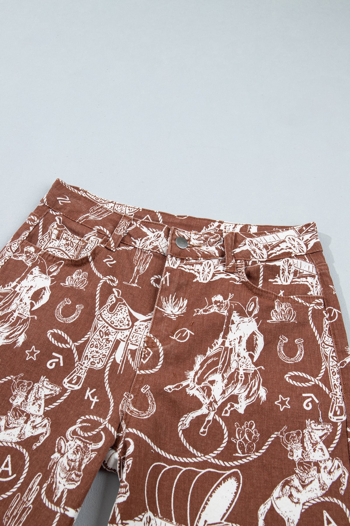 Brown Western Print Casual Shift Jeans PREORDER ETA 3 WEEKS