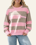 Pink Stripe Raw Seam Patchwork Drop Shoulder Plus Size Sweatshirt PREORDER ETA 3 WEEKS