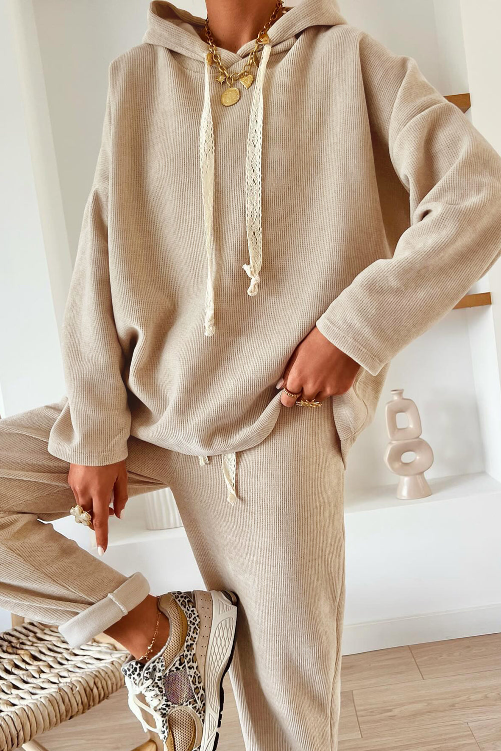 Leopard Drawstring Pullover Hoodie and High Waist Pants PREORDER ETA 3 WEEKS
