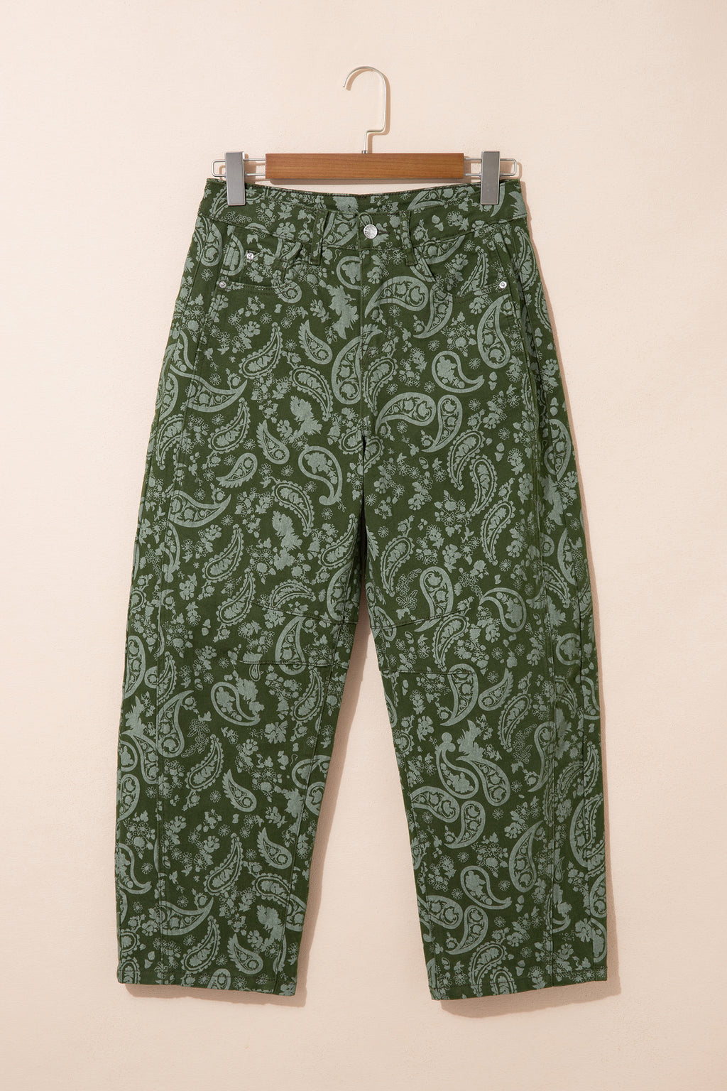 Green Paisley Print Harem Denim Pants PREORDER ETA 3 WEEKS