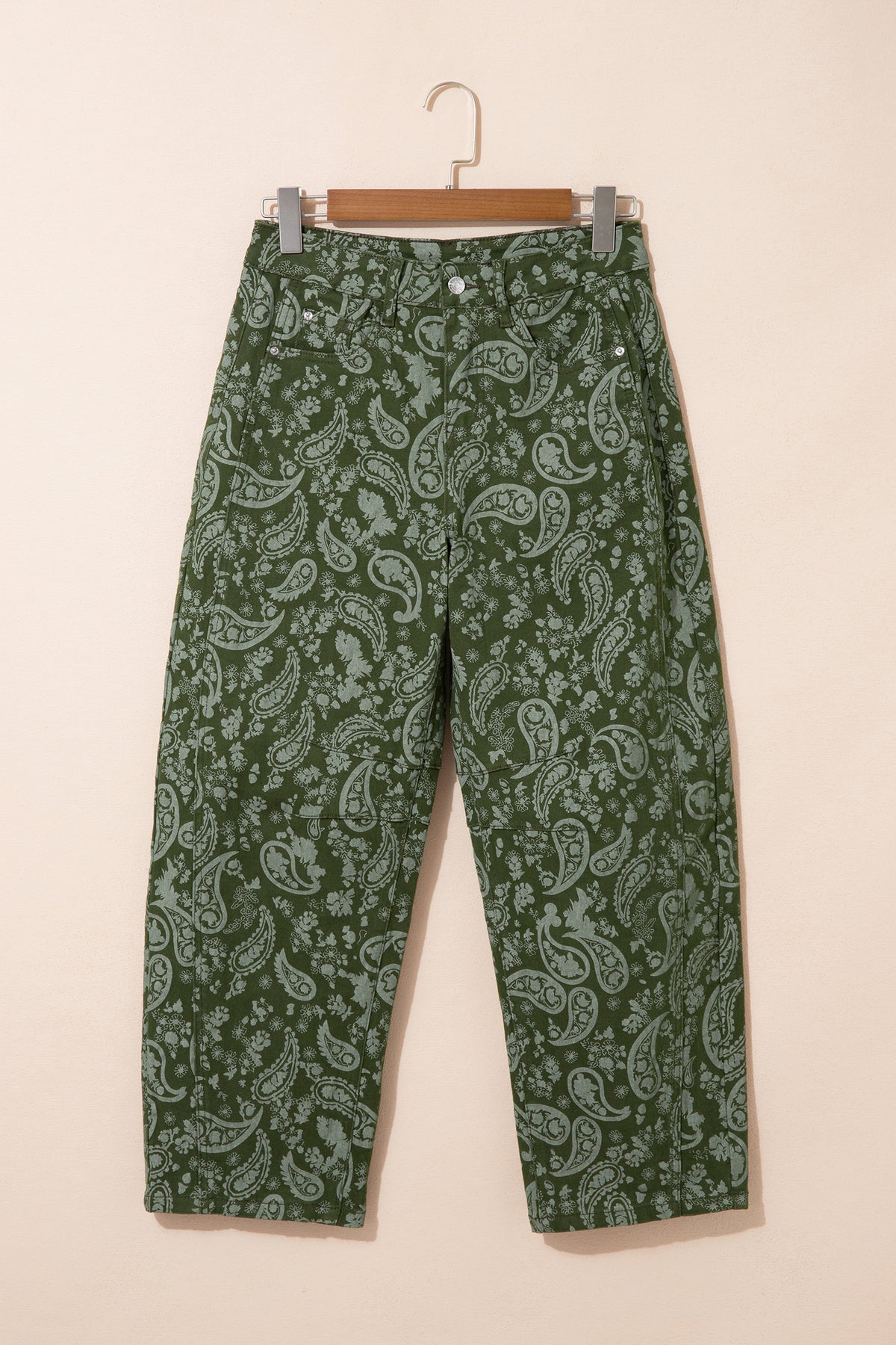 Green Paisley Print Harem Denim Pants PREORDER ETA 3 WEEKS