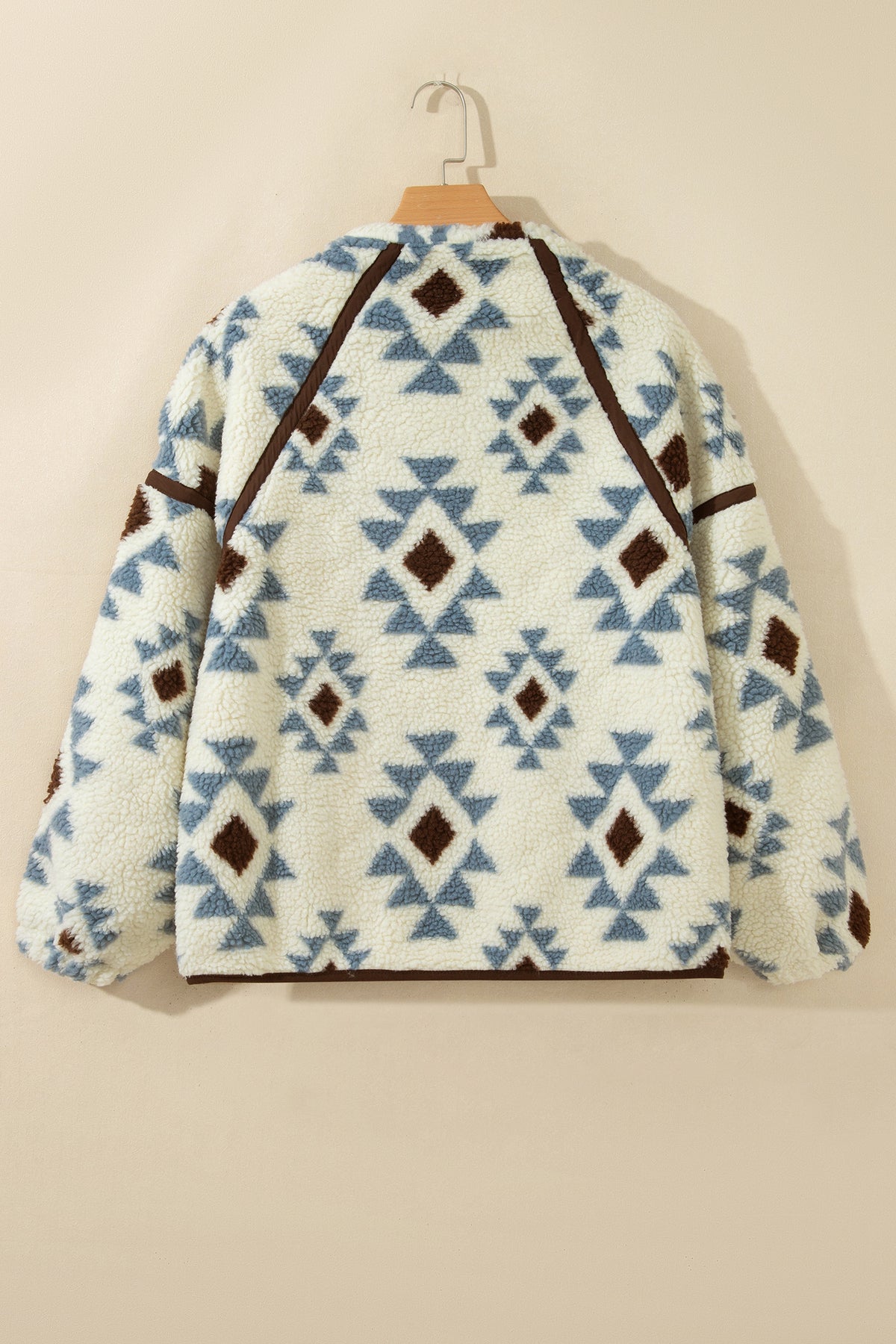 Beige Geometric Print Sherpa Western Style Long Sleeve Sweatshirt PREORDER ETA 3 WEEKS
