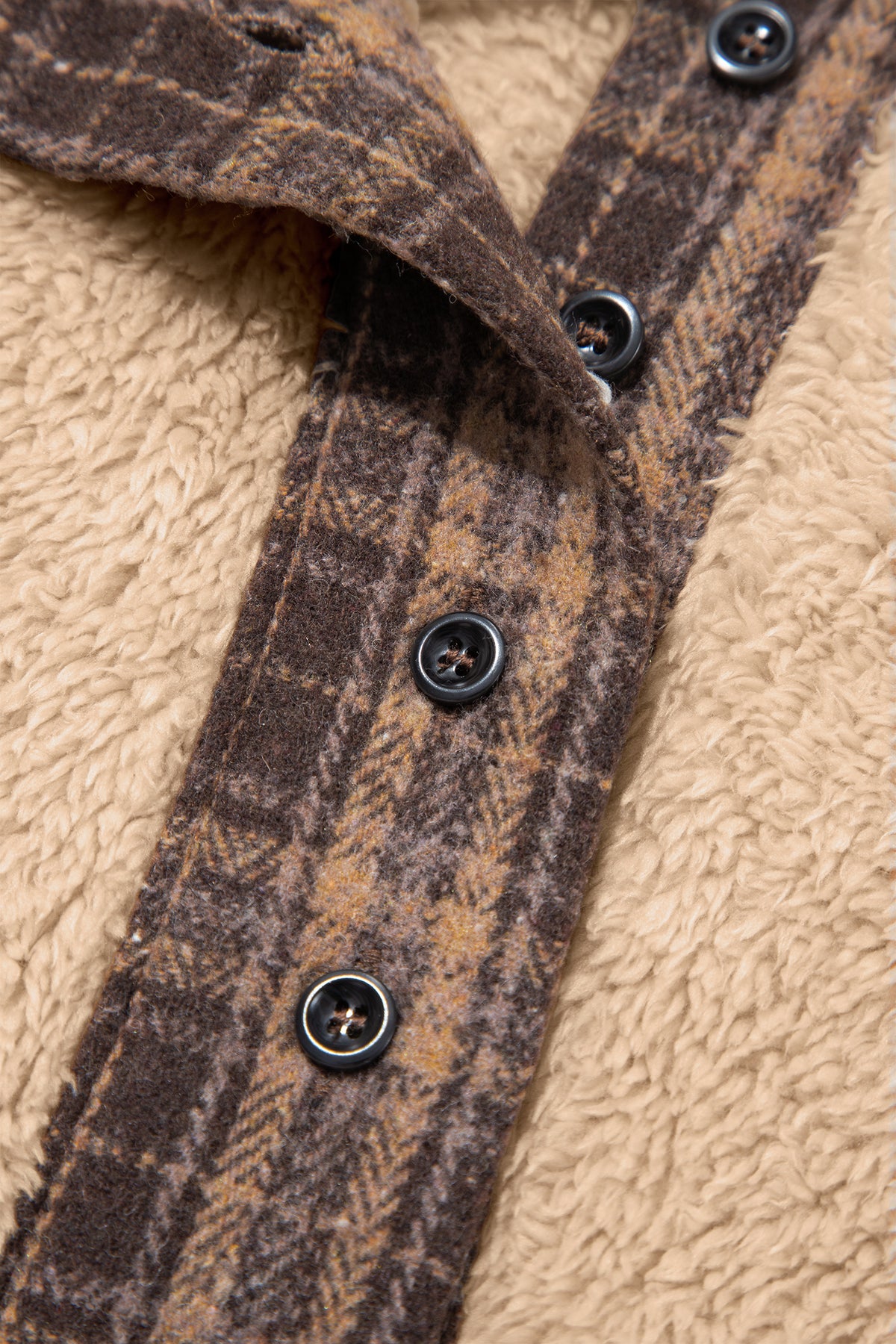 Light French Beige Plaid Collar Button Front Fleece Pullover Sweatshirt PREORDER ETA 3 WEEKS