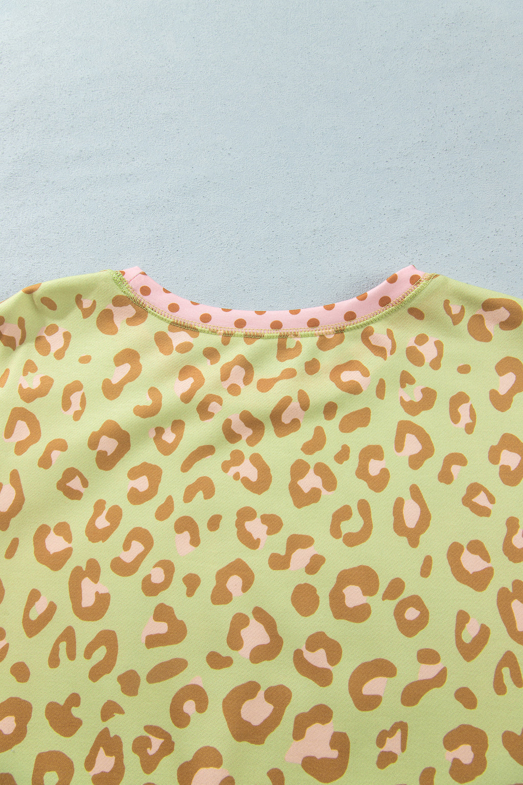Khaki Plus Size Leopard Print Contrast Polka Dot Trim Long Sleeve Top PREORDER ETA 3 WEEKS