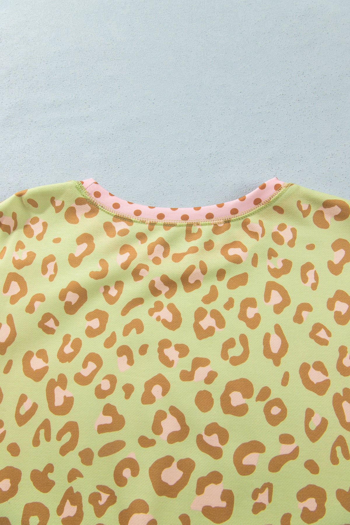 Khaki Plus Size Leopard Print Contrast Polka Dot Trim Long Sleeve Top PREORDER ETA 3 WEEKS