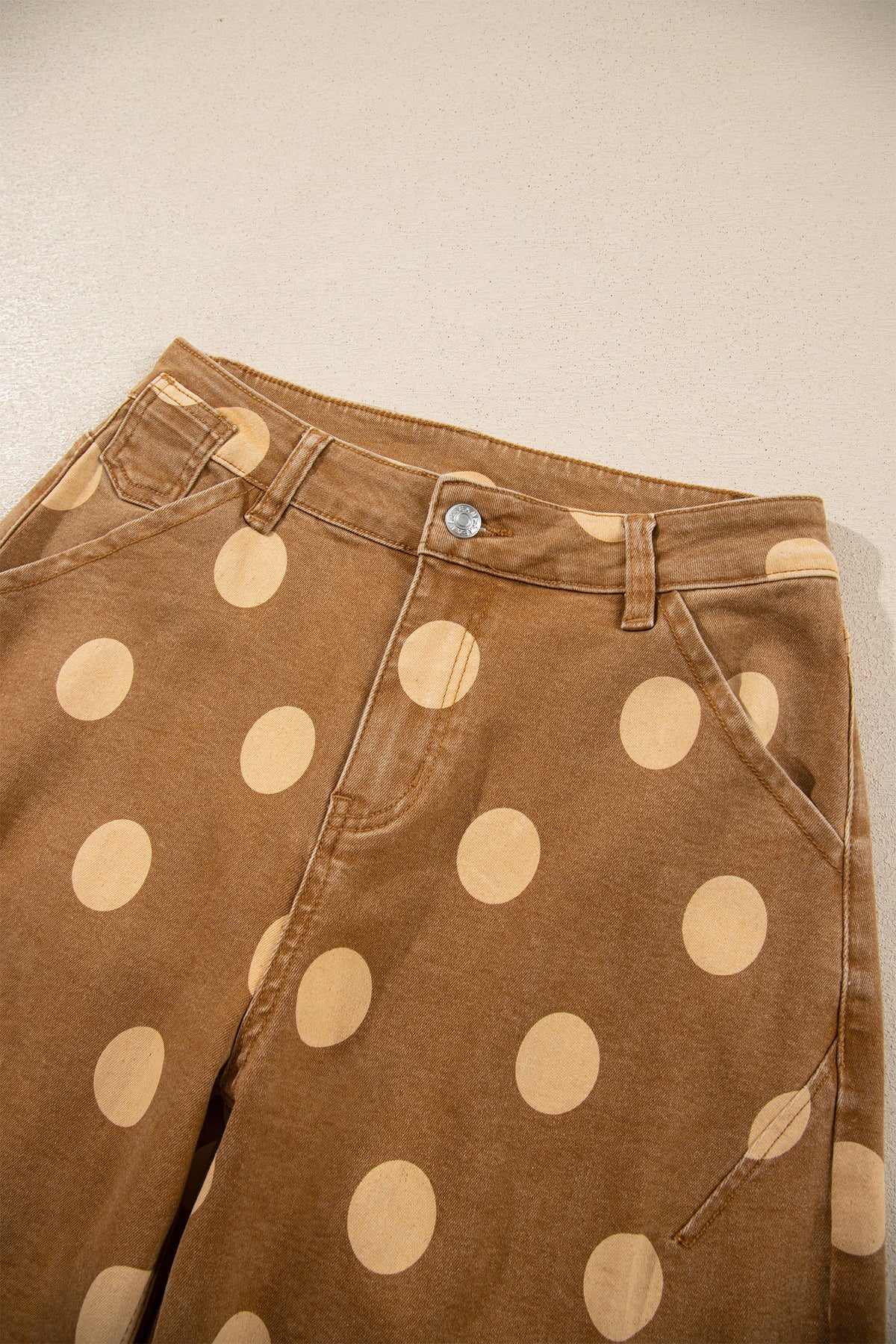 Brown Polka Dot Ankle-Length Metal Button Casual Jeans PREORDER ETA 3 WEEKS