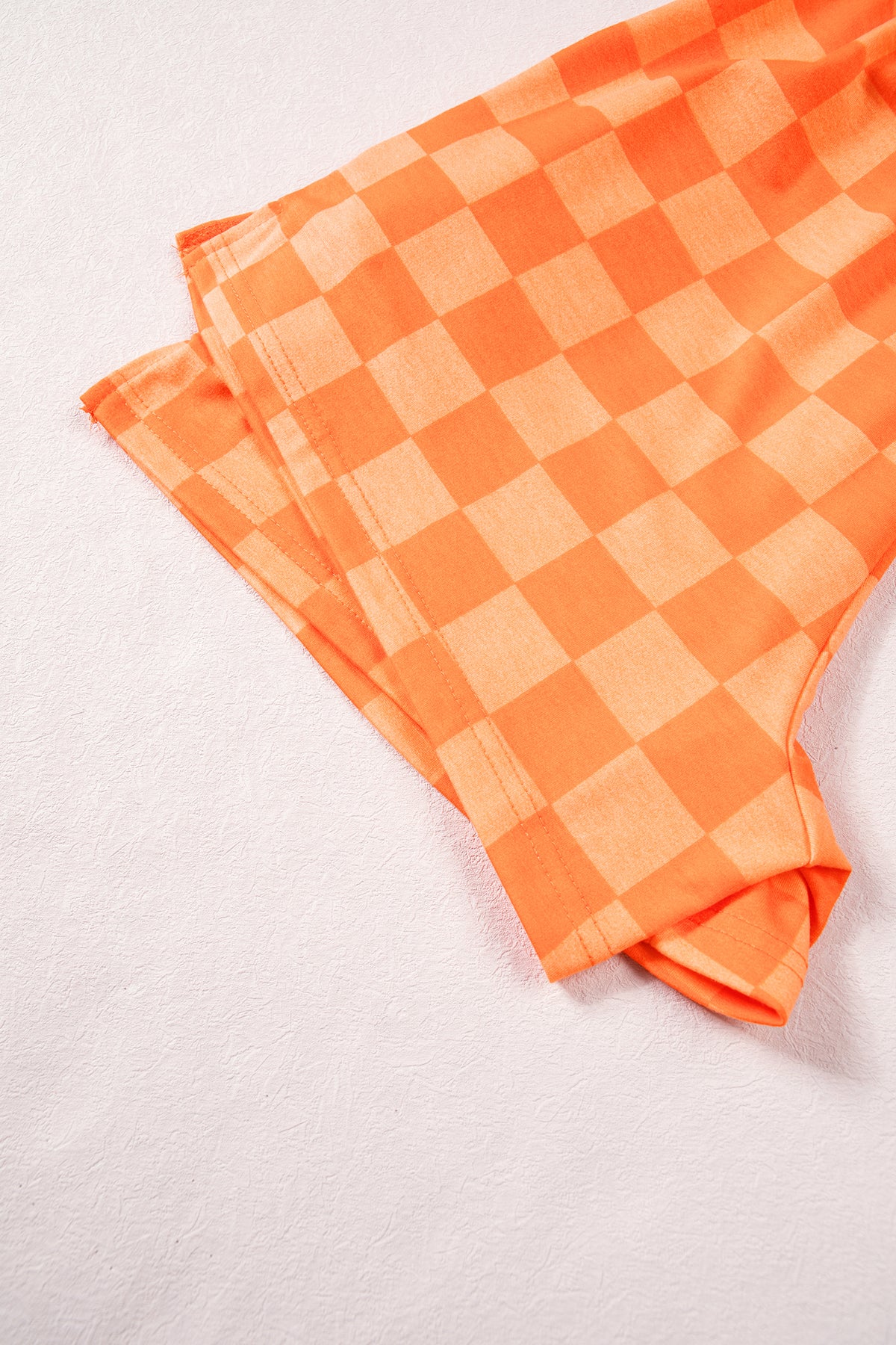 Orange Plaid Checkered Long Sleeve Crop Top Elastic Waist Shorts Two Piece Set PREORDER ETA 3 WEEKS
