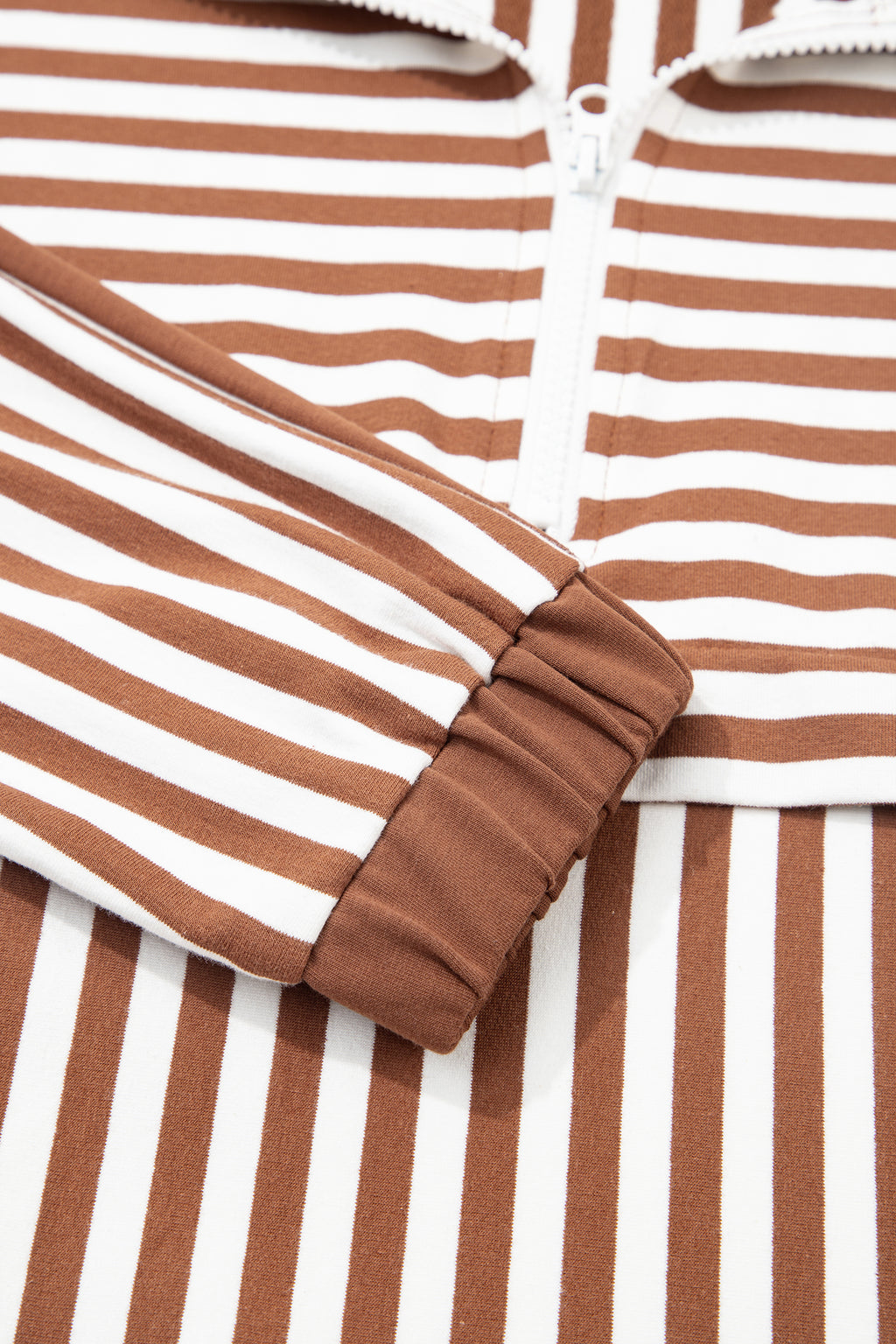 Brown Stripe Color Block Patchwork Quarter Zip Pullover Sporty Shorts Set PREORDER ETA 3 WEEKS