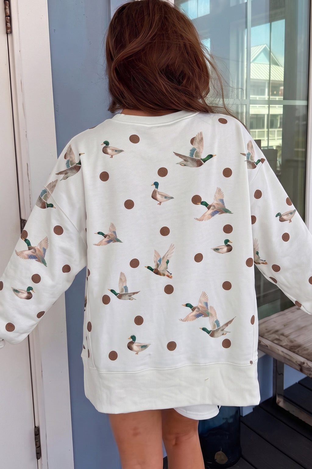 White Polka Dot Malard Print Oversized Pullover and Shorts 2pcs Set PREORDER ETA 3 WEEKS