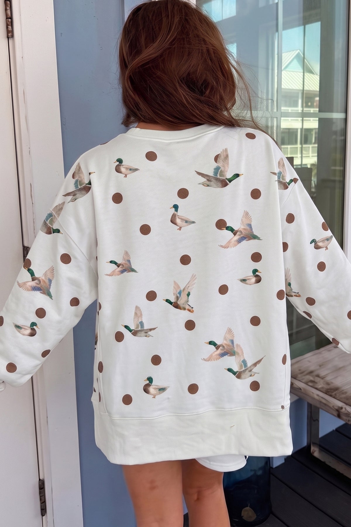 White Polka Dot Malard Print Oversized Pullover and Shorts 2pcs Set PREORDER ETA 3 WEEKS