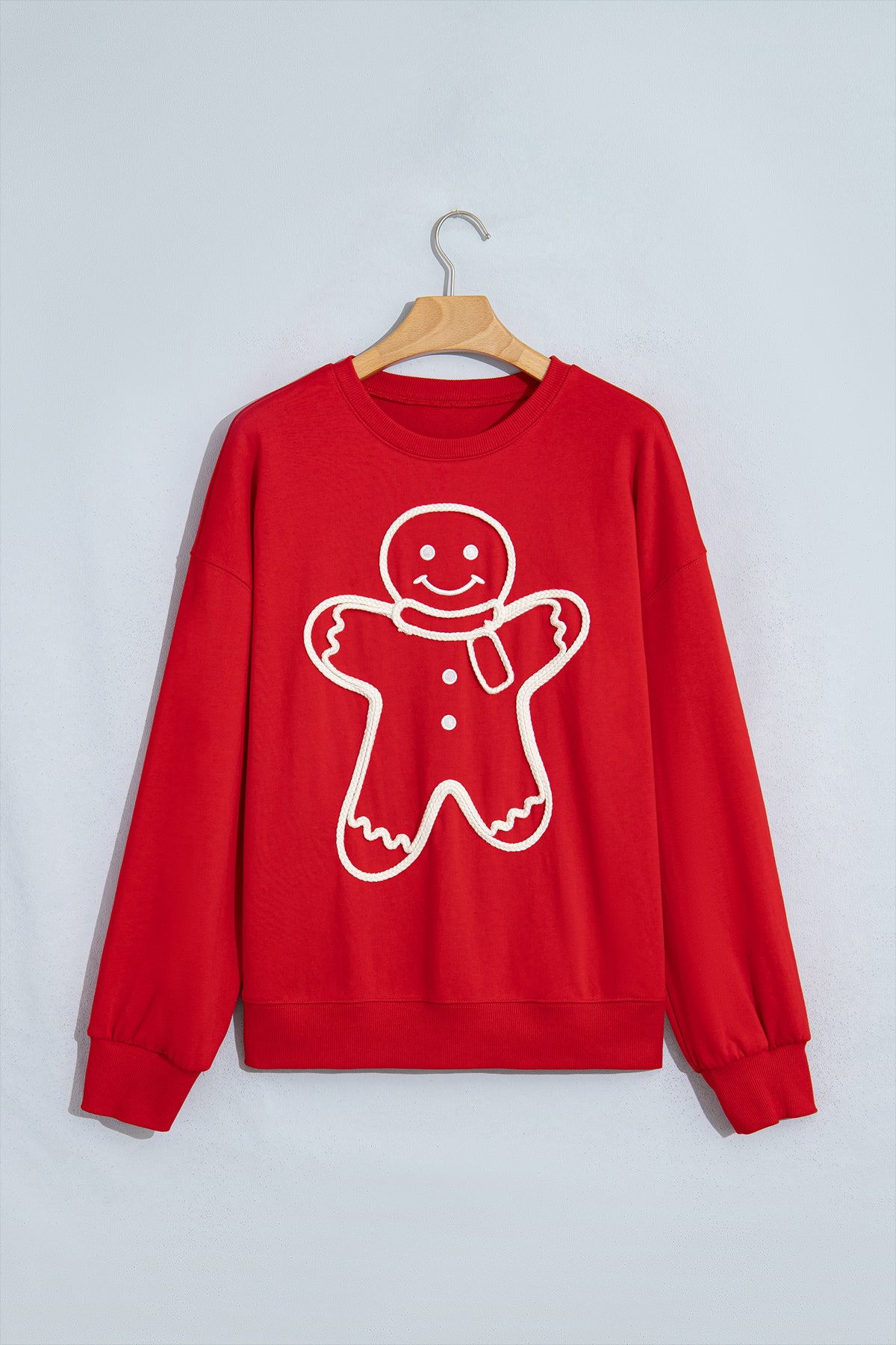 Fiery Red Christmas Embroidered Long Sleeve Casual Round Neck Loose Fit Sweatshirt PREORDER ETA 3 WEEKS