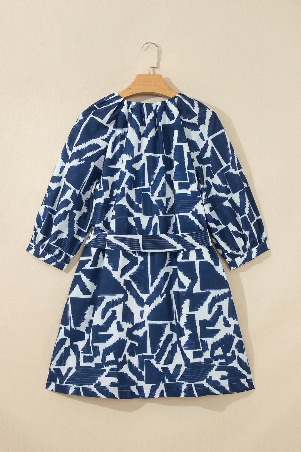 Blue Abstract Geometric Print Zip Front Tie Waist Shift Dress PREORDER ETA 3 WEEKS