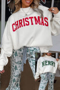 White MERRY/CHRISTMAS Reversible Print Mock Neck Baggy Pullover Sweatshirt PREORDER ETA 3 WEEKS