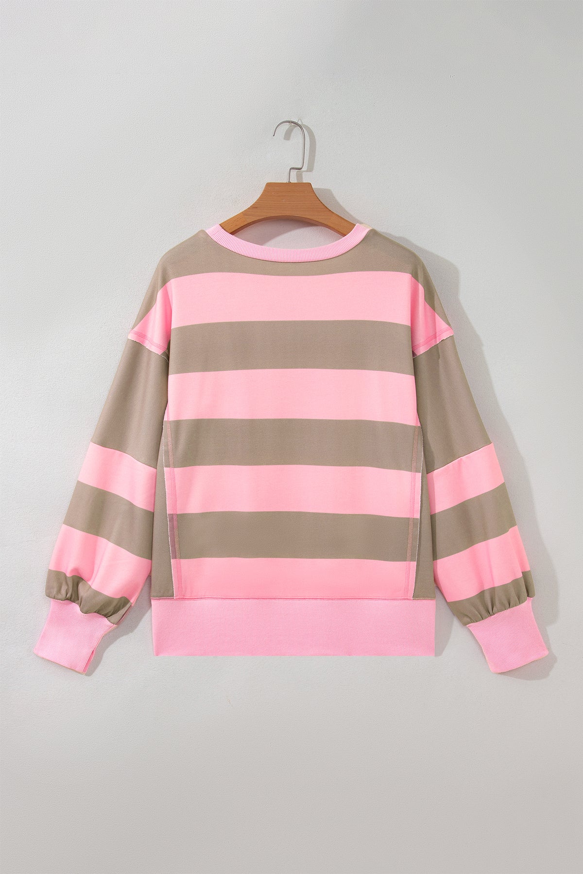 Pink Stripe Striped Colorblock Patch Pocket Split Hem Oversized Long Sleeve Sweatshirt PREORDER ETA 3 WEEKS