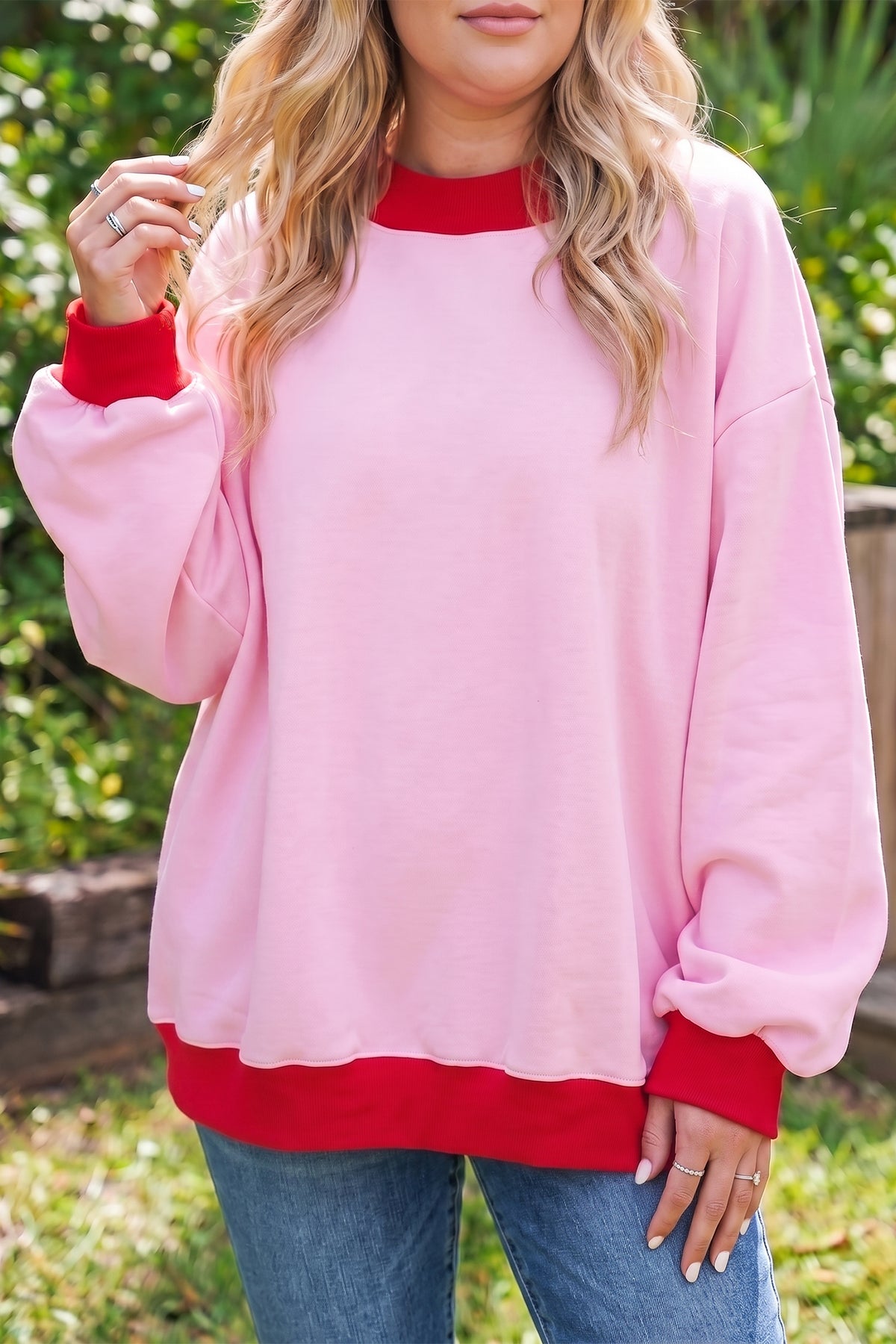 Grapefruit Orange Color Block Contrast Trim Plus Size Sweatshirt PREORDER ETA 3 WEEKS