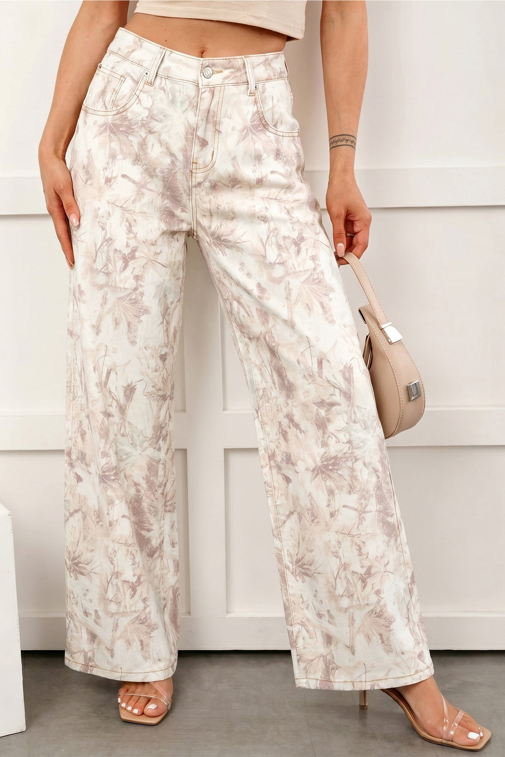 Khaki Woodland Camo Tummy Control Denim Wide Leg Jeans PREORDER ETA 3 WEEKS