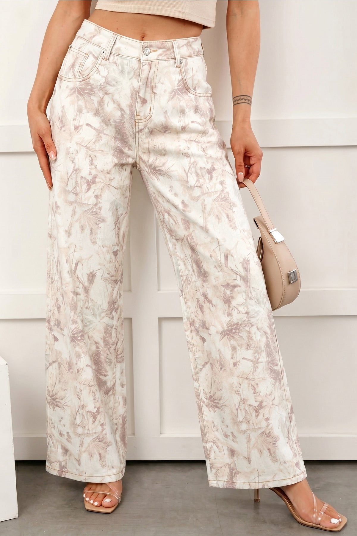 Khaki Woodland Camo Tummy Control Denim Wide Leg Jeans PREORDER ETA 3 WEEKS
