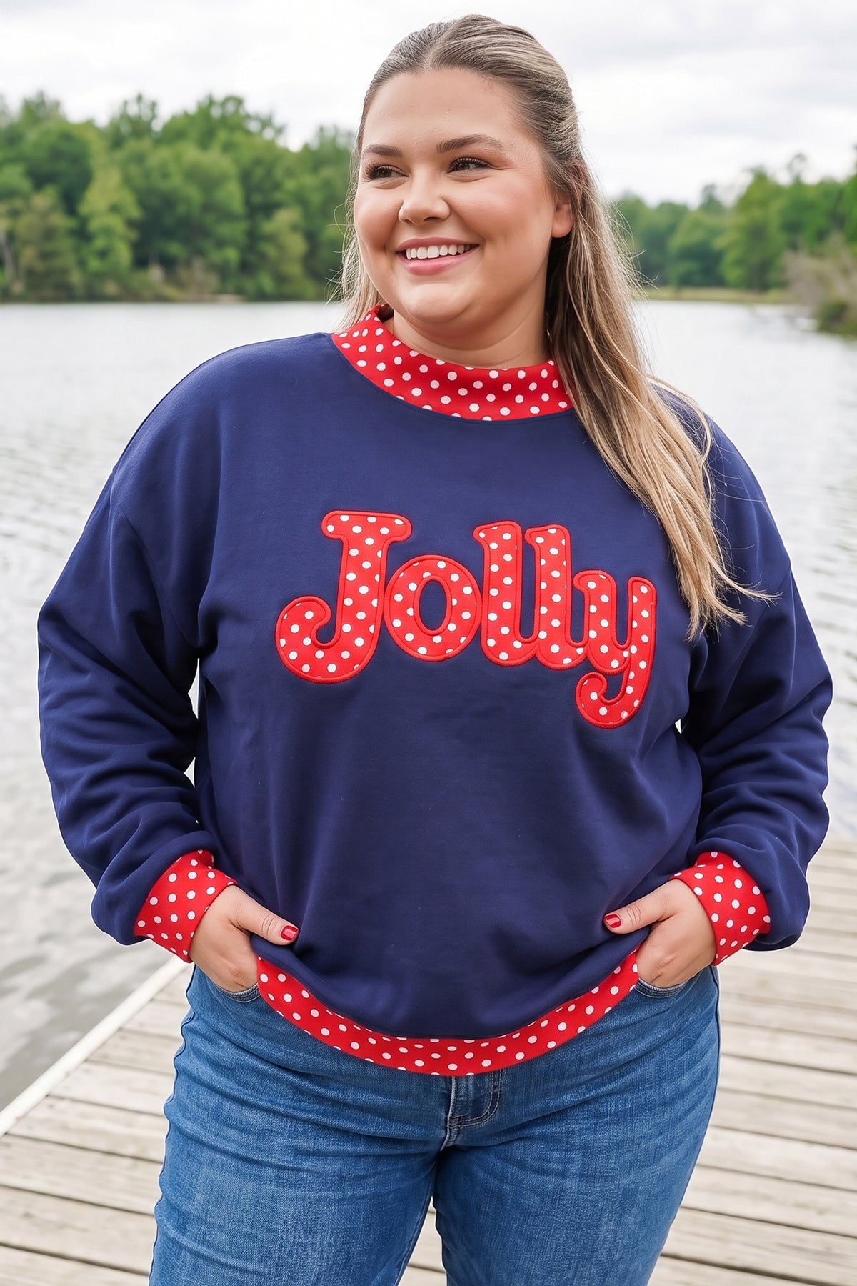Dirty blue Casual Polka Dot Patchwork Letter Graphic Plus Size Sweatshirt PREORDER ETA 3 WEEKS