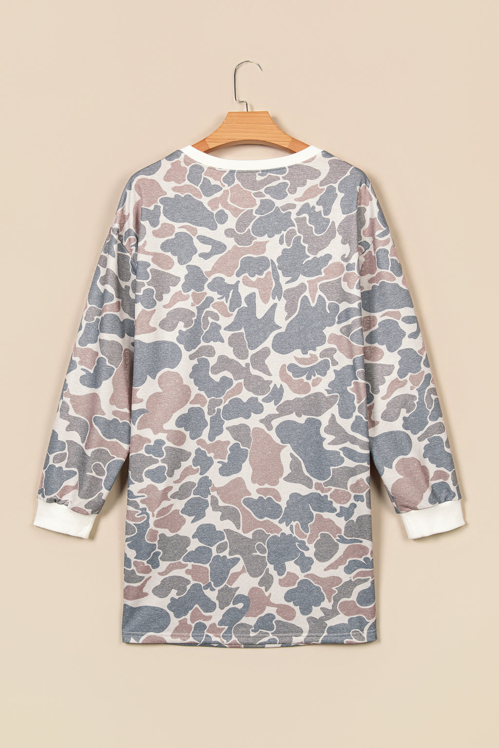 Beige Botanical Camo Print Long Sleeve Pocket Mini Dress PREORDER ETA 3 WEEKS