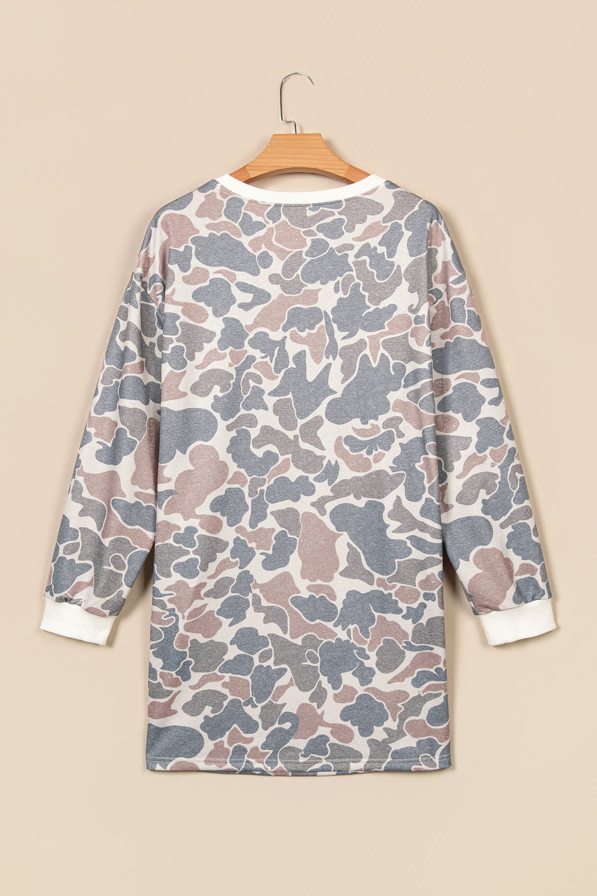 Beige Botanical Camo Print Long Sleeve Pocket Mini Dress PREORDER ETA 3 WEEKS